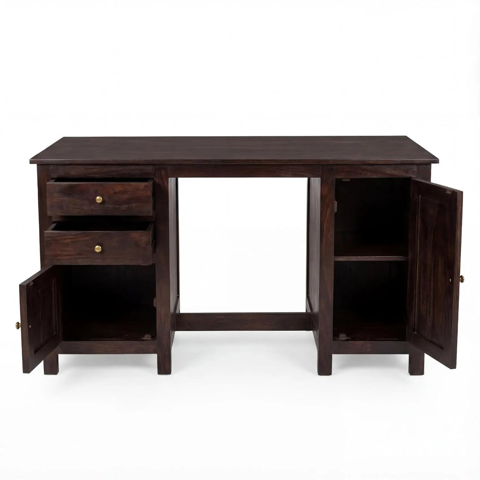 VIP Sheesham Wood Study Table with 2 Drawers & 2 Doors  Finish - Walnut