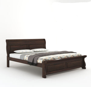 Curve Solid Sheesham Wood King Size Bed without Storage - Walnut Finish
