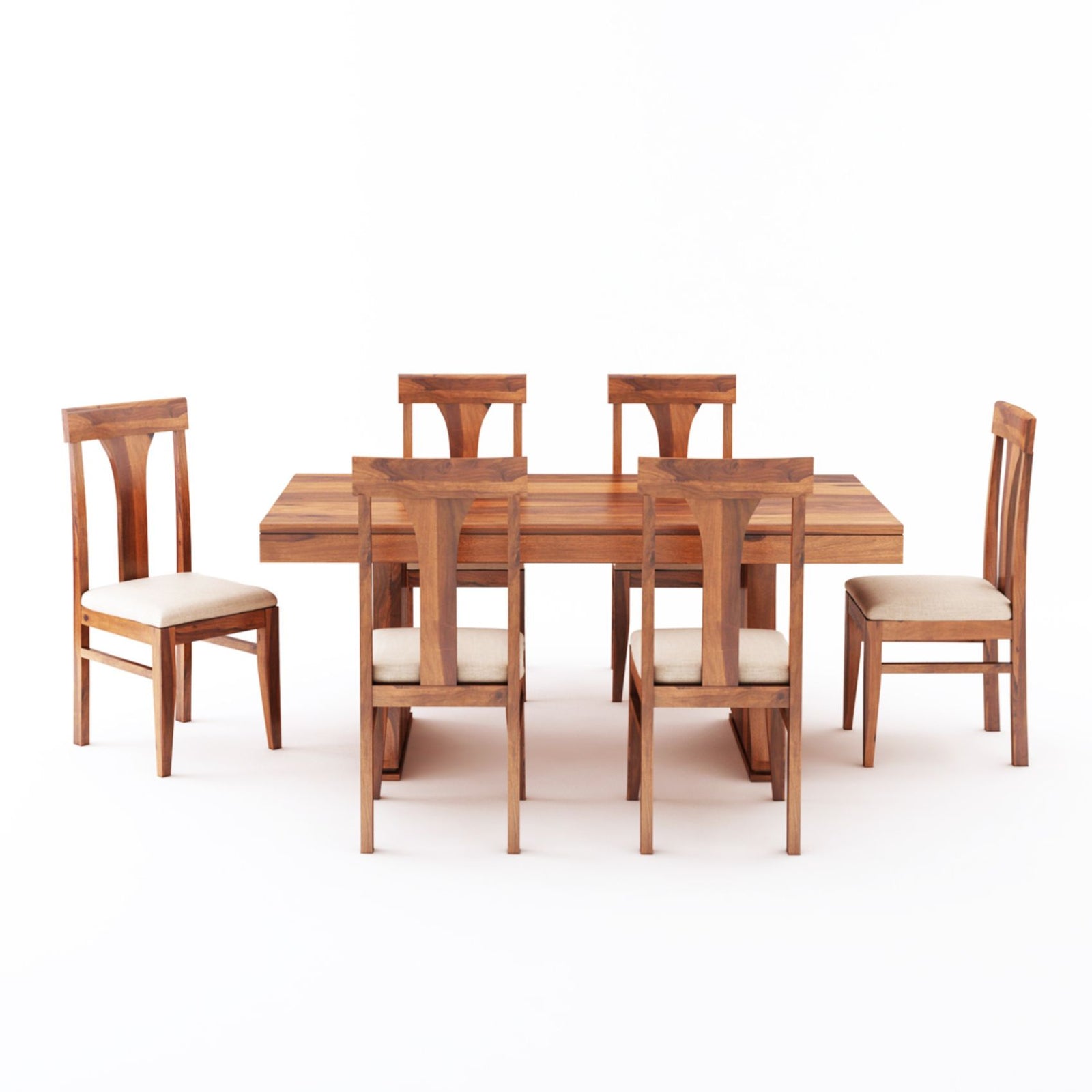 Betel Sheesham Wood Dining Table Set 6 Seater Natural Finish