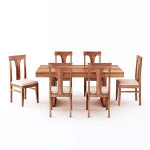 Betel Sheesham Wood Dining Table Set 6 Seater Natural Finish