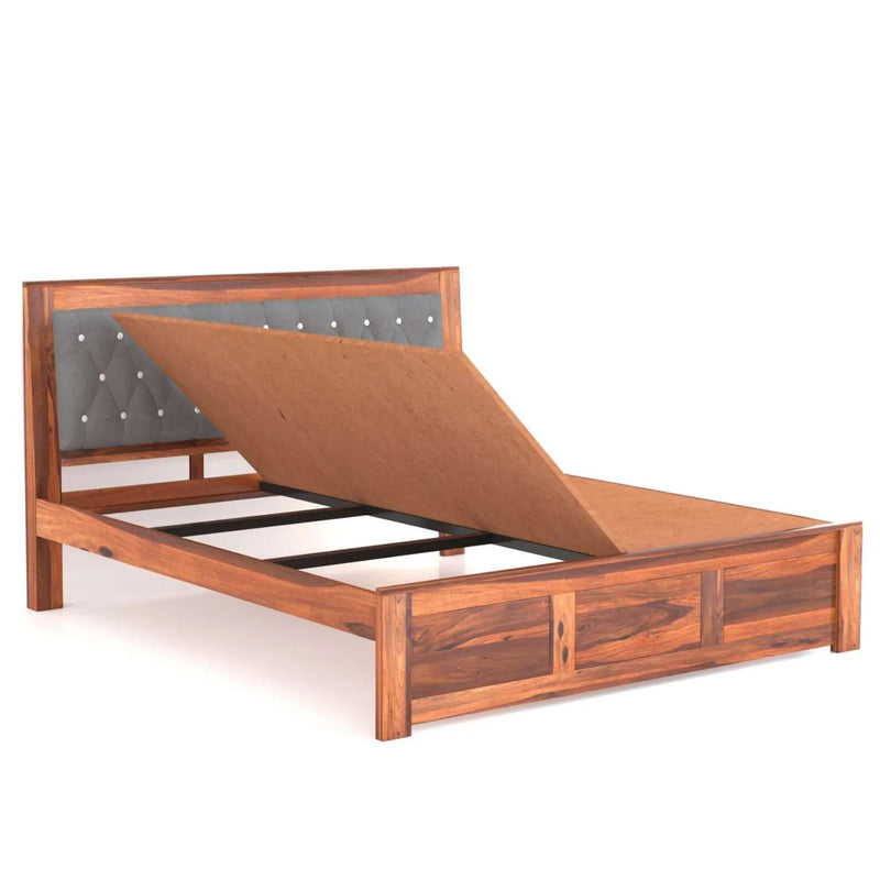 Zeus Solid Sheesham Wood Queen Size Bed without Storage - Natural Finish