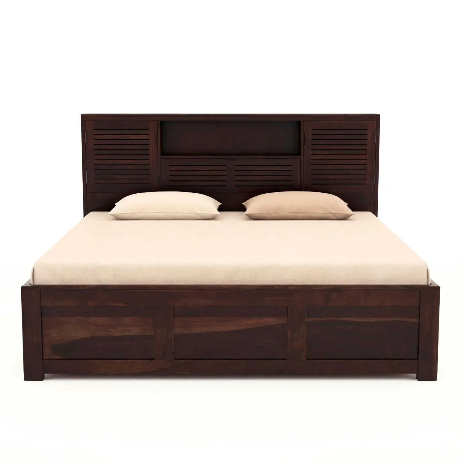 Urban Solid Sheesham Wood King Size Bed with Storage Box  Finish - Walnut