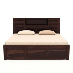 Urban Solid Sheesham Wood King Size Bed with Storage Box  Finish - Walnut