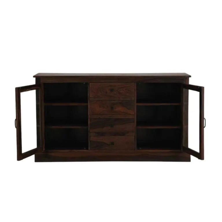 Wooden Glass Sideboard Cabinet  Finish - Walnut