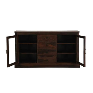 Wooden Glass Sideboard Cabinet  Finish - Walnut