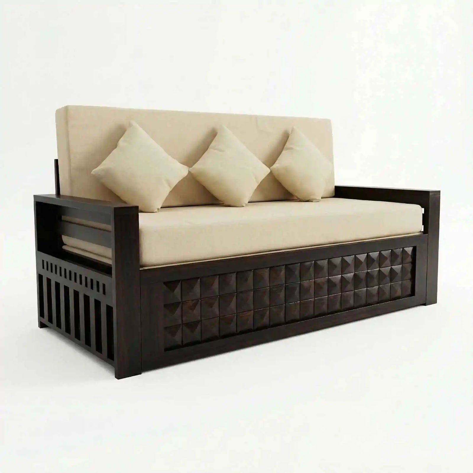 Diamond Sheesham Wooden Sofa Cum bed  Finish- Walnut