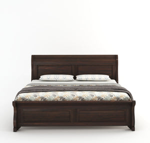 Curve Solid Sheesham Wood King Size Bed without Storage - Walnut Finish