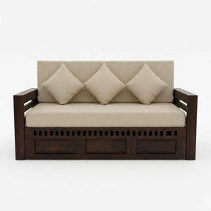 Kuber Wooden Sofa Cum Bed 3 Seater - Walnut