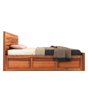Diamond Solid Sheesham Wood Queen Size Bed with Box Storage - Natural Finish