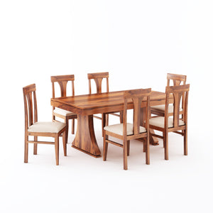 Betel Sheesham Wood Dining Table Set 6 Seater Natural Finish