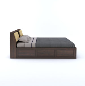 Hades Solid Sheesham Wood Queen Size Bed With Box Storage - Walnut Finish
