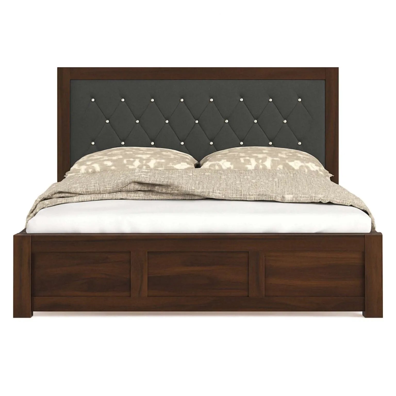 Zeus King Size Wooden Upholstered Bed Without Storage Finish - Walnut