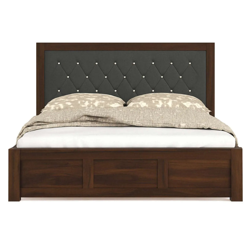Zeus King Size Wooden Upholstered Bed Without Storage Finish - Walnut