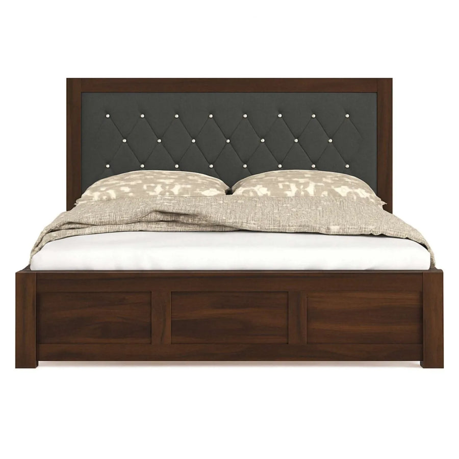 Zeus King Size Wooden Upholstered Bed Without Storage Finish - Walnut