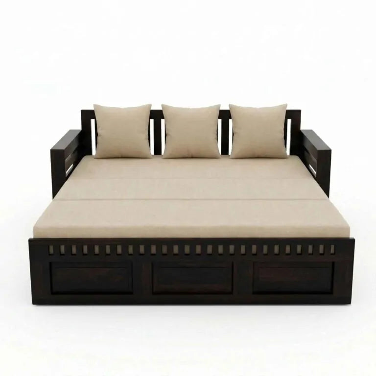 Kuber Wooden Sofa Cum Bed 3 Seater - Walnut