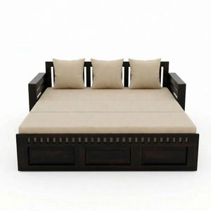 Kuber Wooden Sofa Cum Bed 3 Seater - Walnut