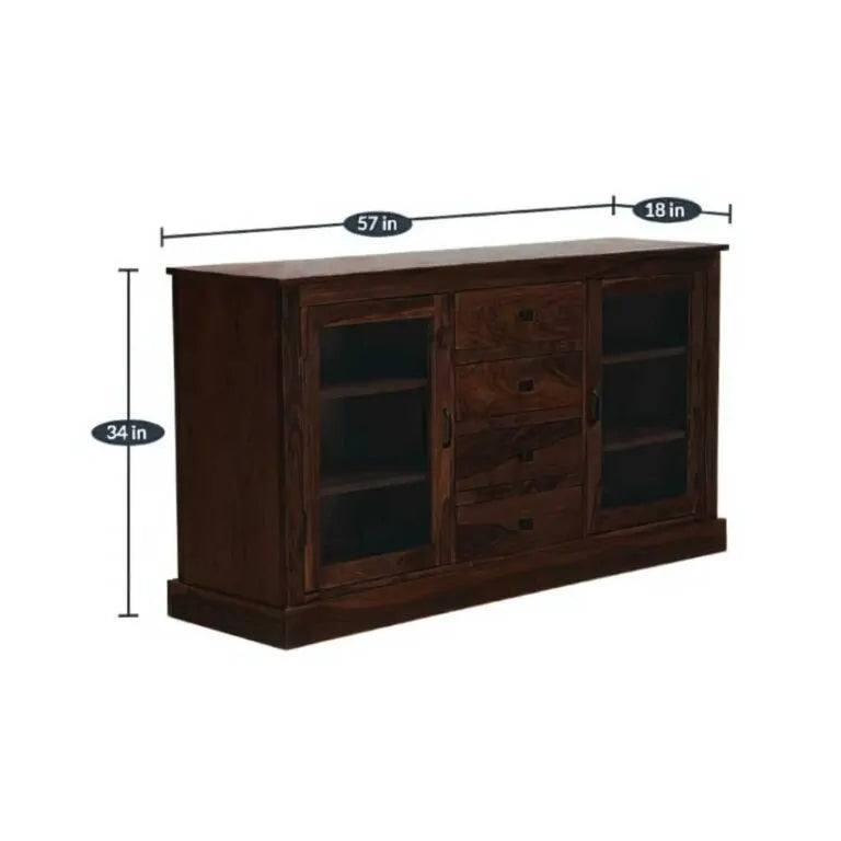 Wooden Glass Sideboard Cabinet  Finish - Walnut