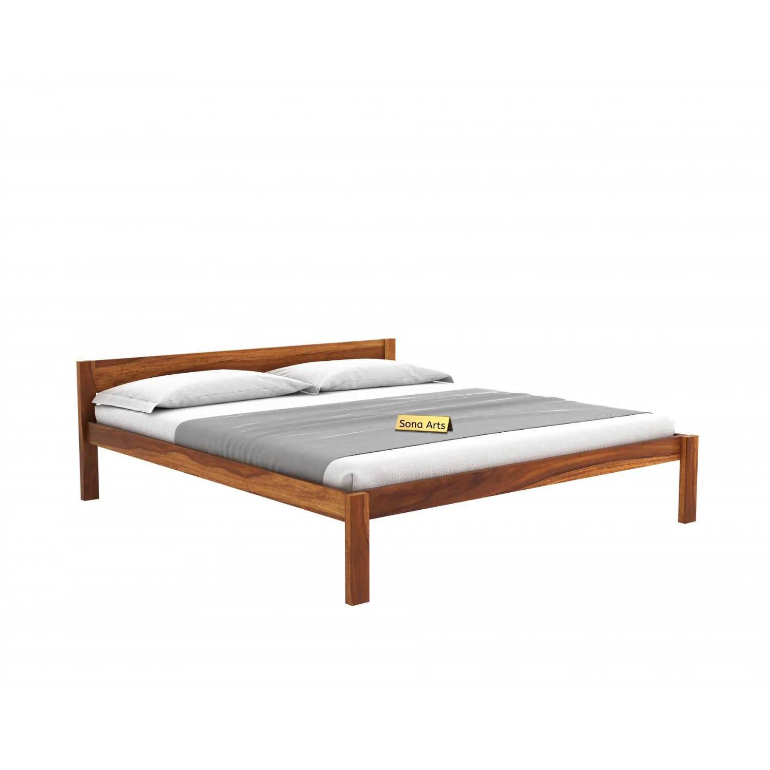 Bars Solid Sheesham Wood Bed Without Storage Finish -Teak