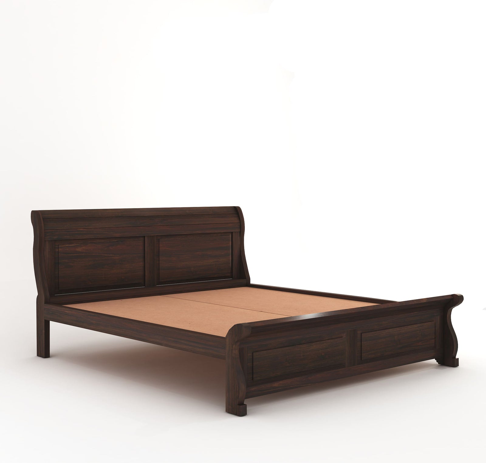 Curve Solid Sheesham Wood King Size Bed without Storage - Walnut Finish