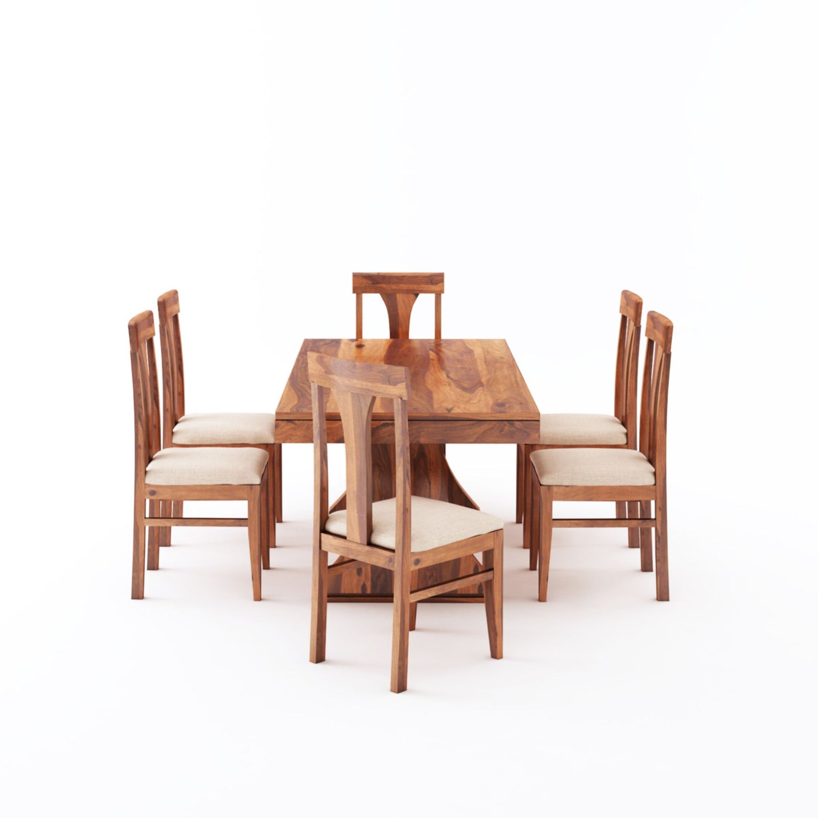 Betel Sheesham Wood Dining Table Set 6 Seater Natural Finish