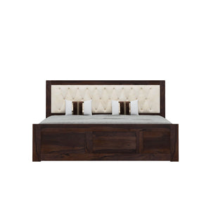 Zeus Solid Sheesham Wood Upholstered Bed King Size with Box Storage - Walnut Finish
