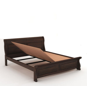 Curve Solid Sheesham Wood King Size Bed without Storage - Walnut Finish