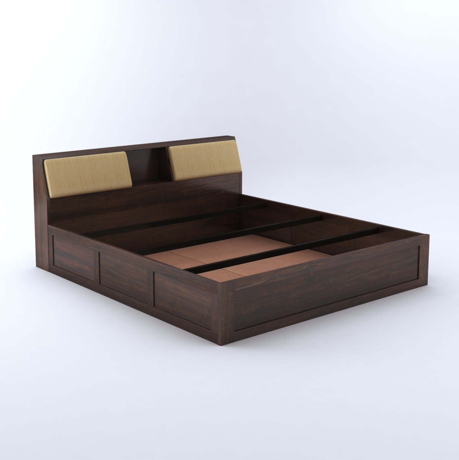 Hades Solid Sheesham Wood Queen Size Bed With Box Storage - Walnut Finish