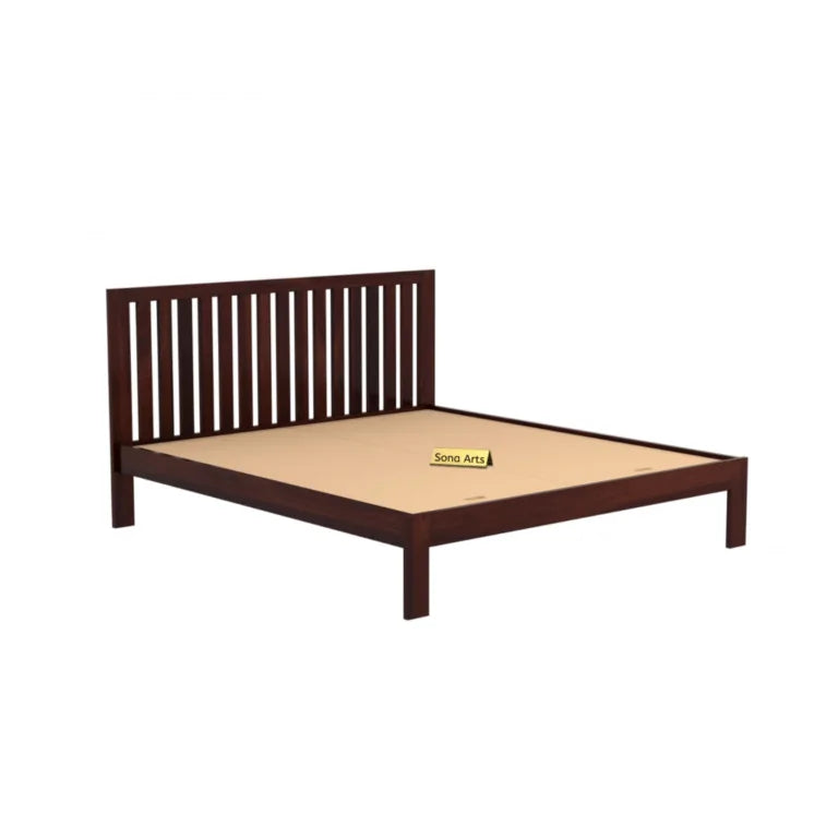 Bars Solid Sheesham Wood Bed Without Storage Finish -Walnut