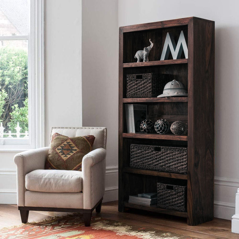 Solid Sheesham Wood Bookshelf With 5 Open Shelf - Walnut