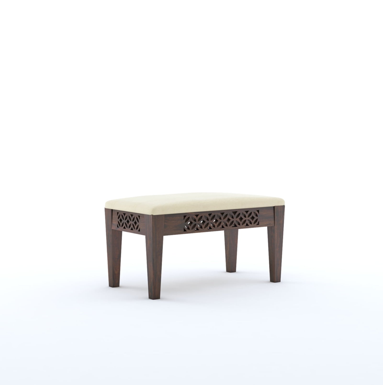 CNC Sheesham Wood 4-Seater Dining Table Set with 2 Chairs & Bench – Walnut Finish, Floral Pattern