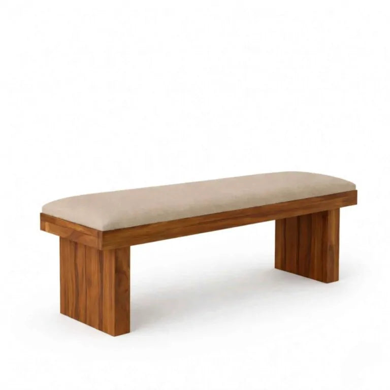 Poster Solid Sheesham Wood Dining Table Set 6 Seater, 4 Chair & 1 Bench Natural Finish - Natural