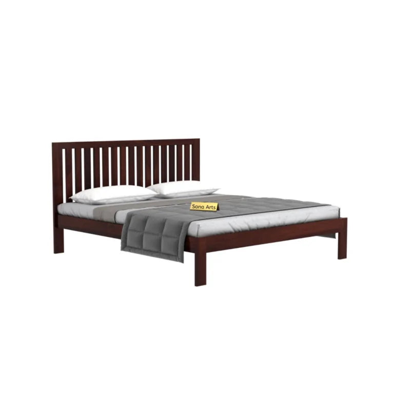 Bars Solid Sheesham Wood Bed Without Storage Finish -Walnut