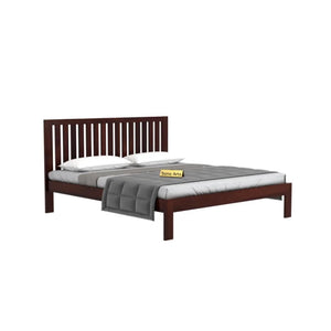 Bars Solid Sheesham Wood Bed Without Storage Finish -Walnut