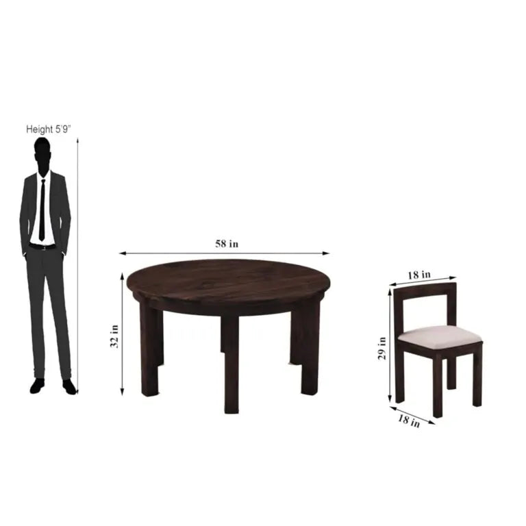 Cero Sheesham Wood Round Dining Table Set of 6 - Walnut Finish