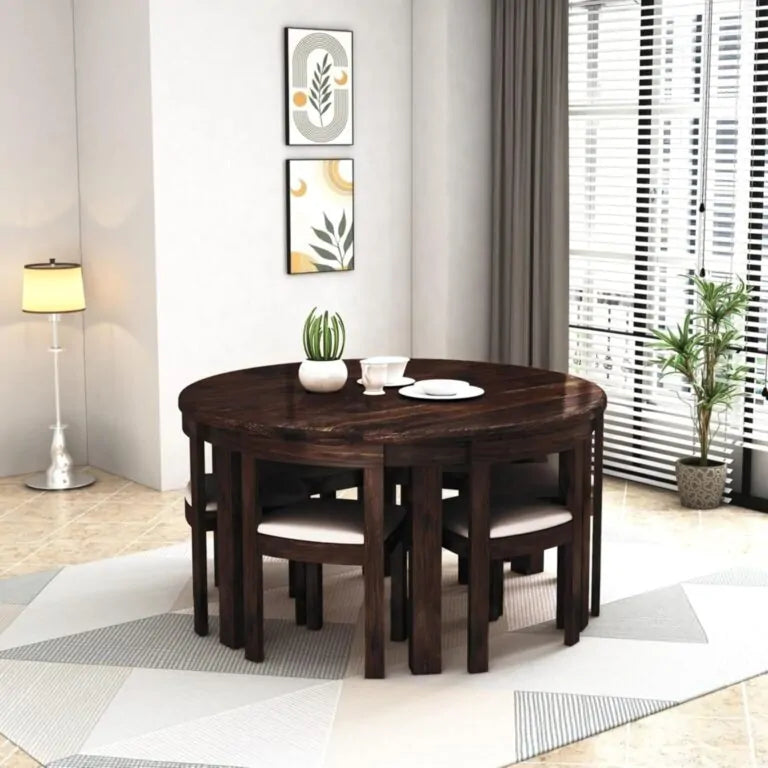 Solid Sheesham Wood Dining Table Set Of 6 - Walnut