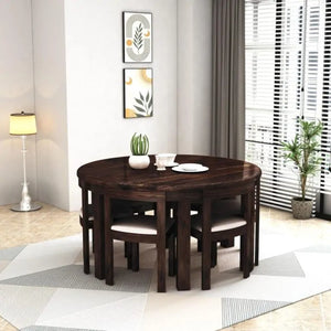 Solid Sheesham Wood Dining Table Set Of 6 - Walnut