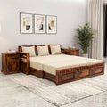 Kuber Wooden Sofa Cum Bed 3 Seater - Natural