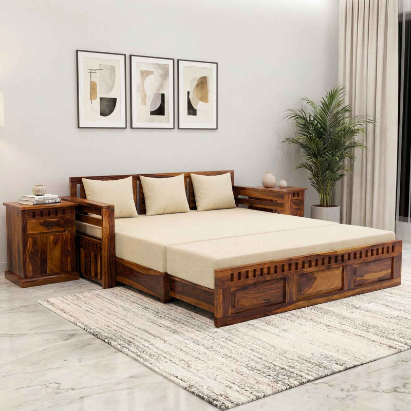 Kuber Wooden Sofa Cum Bed 3 Seater - Natural