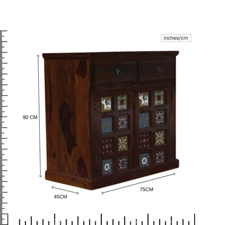 Tile Wooden Sideboard Tv Cabinet for Living Room Honey Finish - Walnut