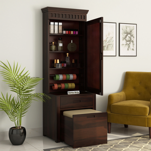 Dressing Table with Mirror and Chair for Bedroom - Walnut Finish