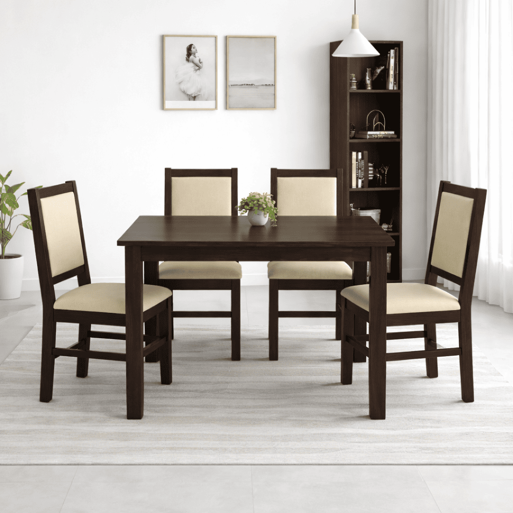 Cresta Solid Sheesham Wood Dining Table Set of 4 Walnut