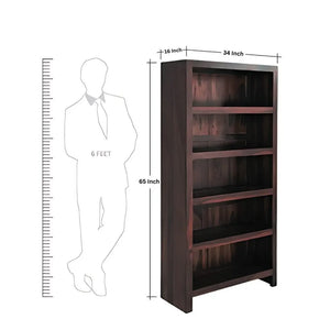 Solid Sheesham Wood Bookshelf With 5 Open Shelf - Walnut