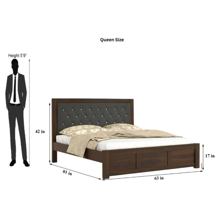 Zeus Solid Sheesham Wood King Size Bed without Storage & 2 Bedside Tables - Walnut Finish