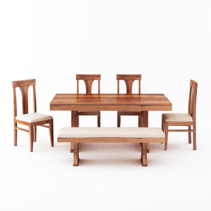 Betel Sheesham Wood Dining Table 6 Seater with Bench - Natural Finish
