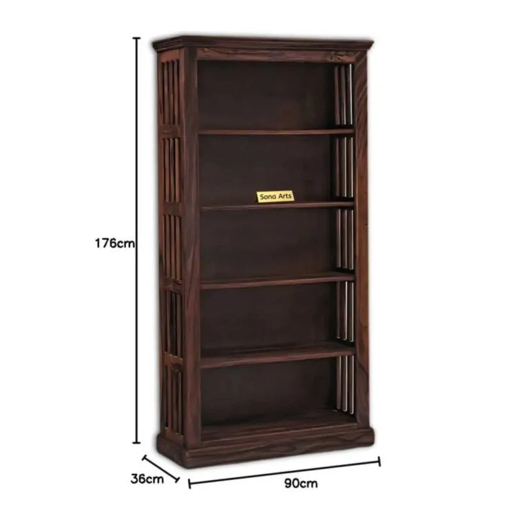 Solid Sheesham Wood Open Bookshelf 5 Shelf - Walnut