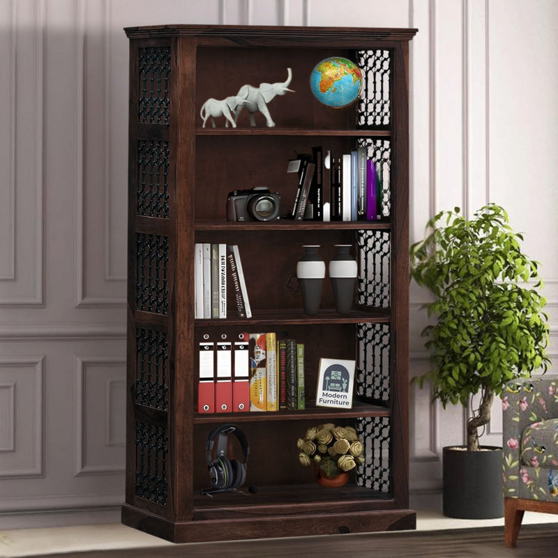 Solid Sheesham Wood Open Bookshelf 5 Shelf - Walnut