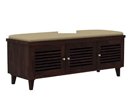 Sheesham Wooden Shoe Rack for Home with Door Storage and Cushion Seating Drawer | Multipurpose Cabinets for Living Room Home | Natural Walnut Finish