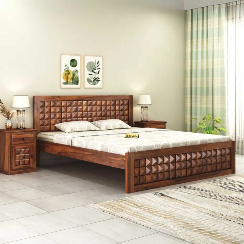 Diamond King Size Bed Without Storage For Bedroom Finish - Honey