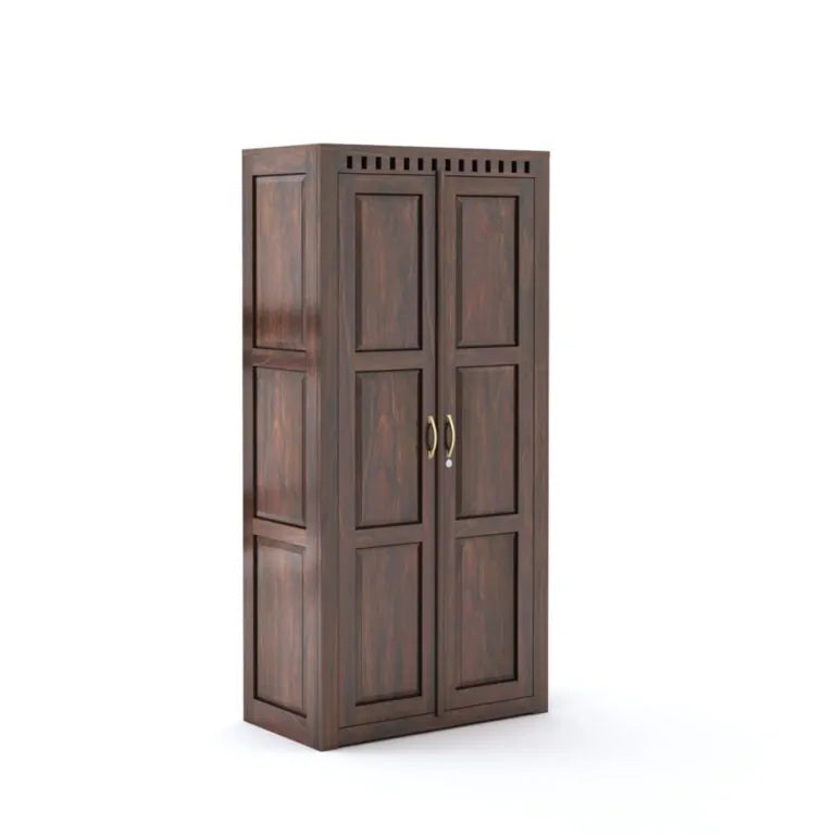 Kuber Queen Size Bed without Storage, Wardrobe & Two Bedside Tables - Walnut Finish