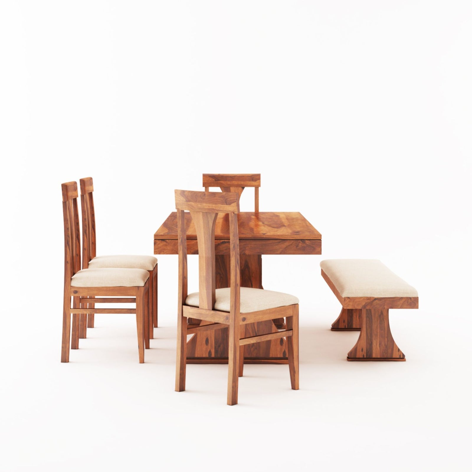 Betel Sheesham Wood Dining Table 6 Seater with Bench - Natural Finish